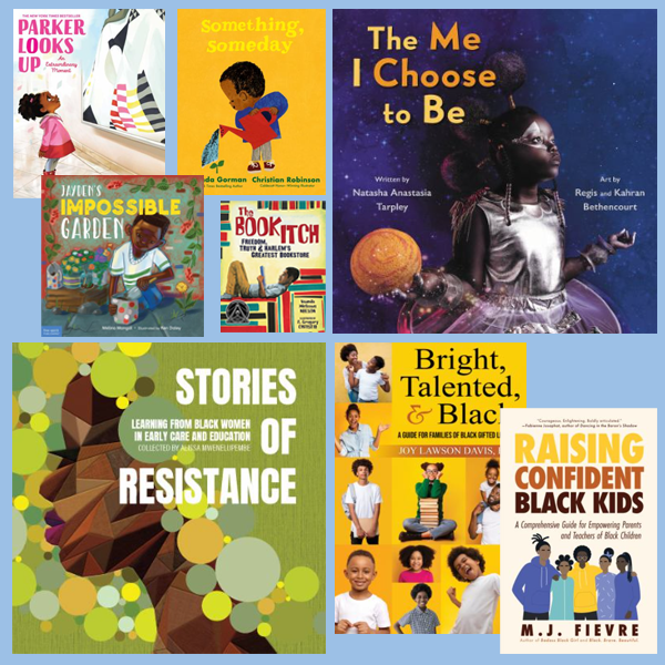 Collage of books on Black identity, beauty, and achievement for Black young children